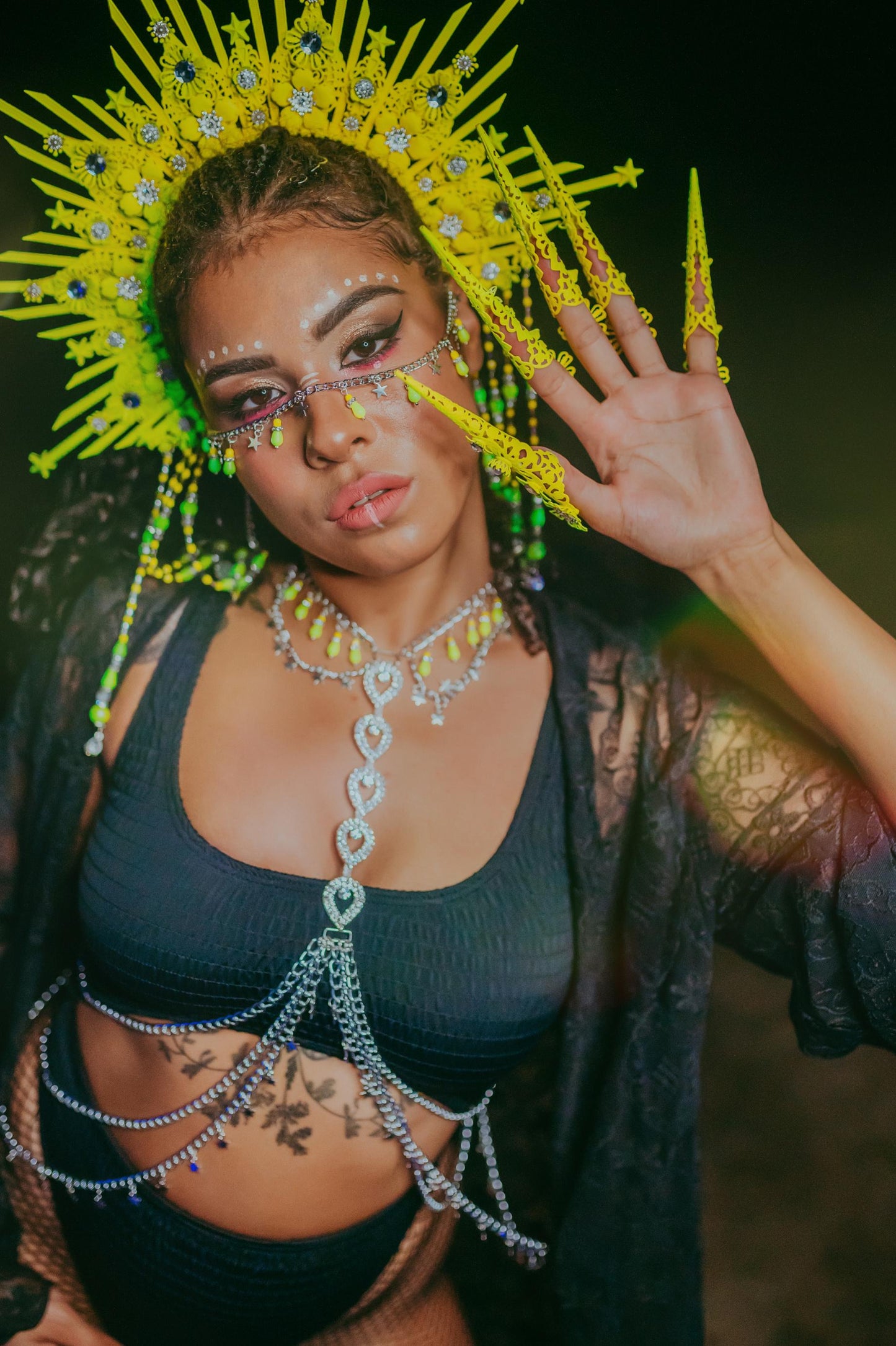 Neon Body Chain Harness, Festival Rave Harness Jewelry, Burning Man Body Chain, Coachella Rave Outfit, UV Reactive Festival Wear