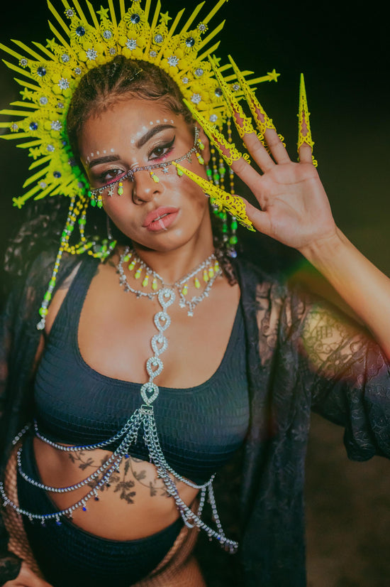 Neon Body Chain Harness, Festival Rave Harness Jewelry, Burning Man Body Chain, Coachella Rave Outfit, UV Reactive Festival Wear