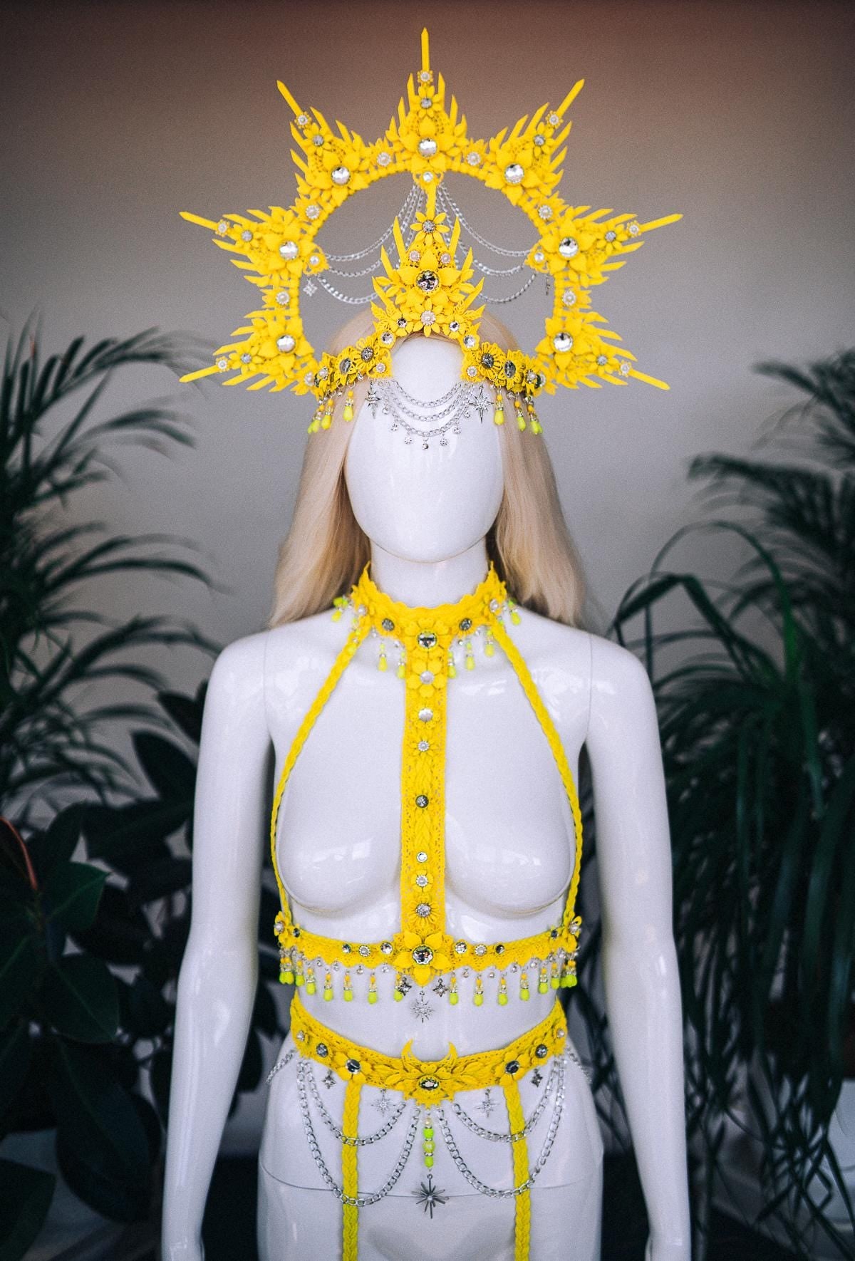 Neon Festival Harness Bra, UV Active Rave Costume CARBICKOVA CROWNS Neon Festival Harness Bra, UV Active Rave Costume CARBICKOVA CROWNS