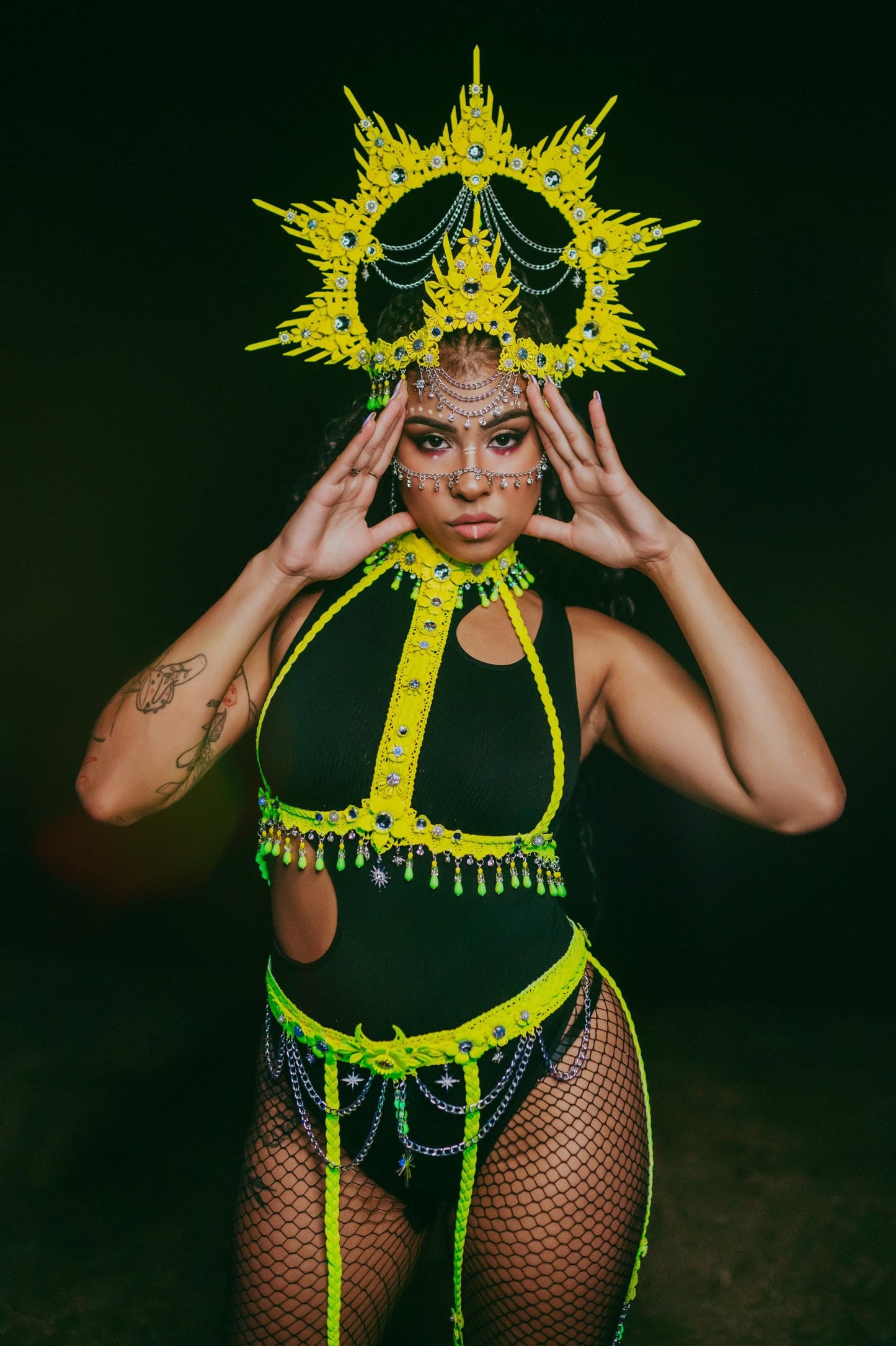 Festival Harness Bra, Neon Bra, Burning Man Outfit, UV Active Top, Rave Costume, Handmade Festival Top, Coachella Outfit, Body Harness