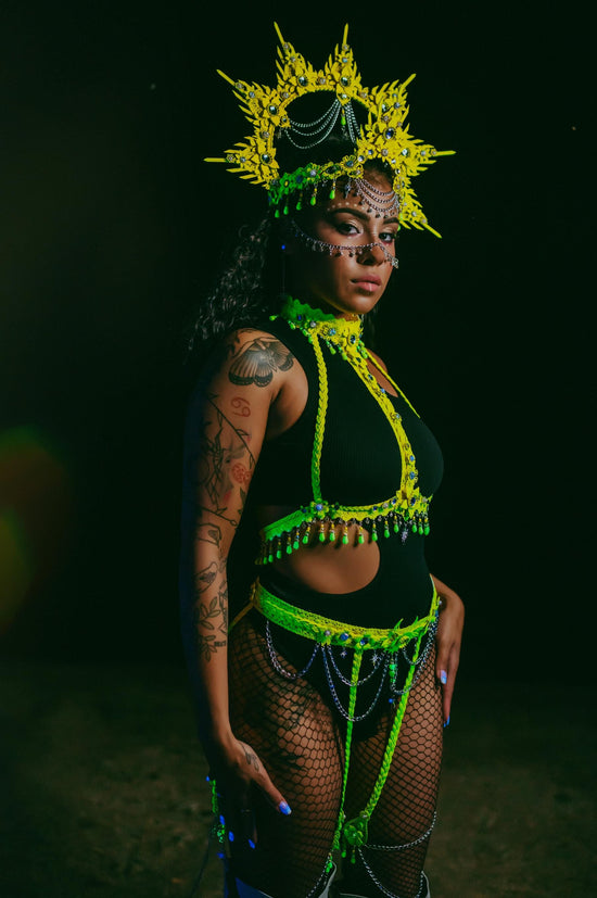 Festival Belt, Burning Man Belt, Yellow Belt, UV Harness Belt, Rave Belt, Cage Belt, Statement Belt, Body Jewelry, Neon Costume