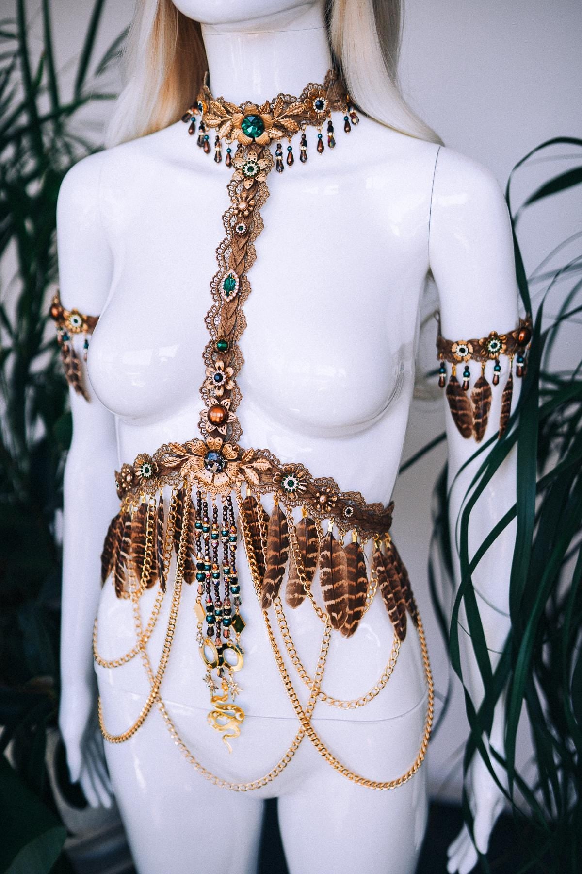 Tribal Shaman Harness, Festival Body Jewelry, Boho Costume Accessory, Statement Body Harness, Handmade Tribal Outfit Piece