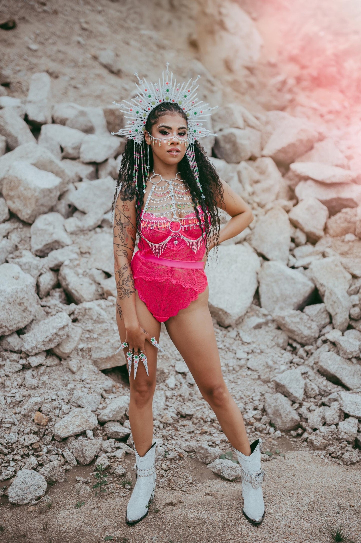 Neon Festival Harness, White UV Active Body Harness, Burning Man Outfit, Glow In Dark Rave Harness, Festival Costume Accessories