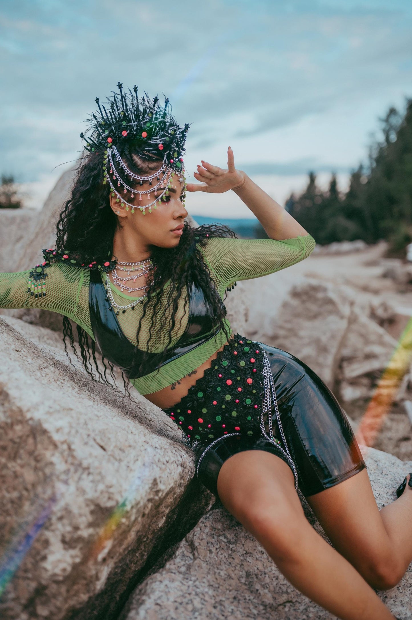 Neon Ritual Crown, Festival Headpiece, Feather Halo Crown, UV Blacklight Costume, Burning Man Accessories, Handmade Rave Outfit, Boho Crown