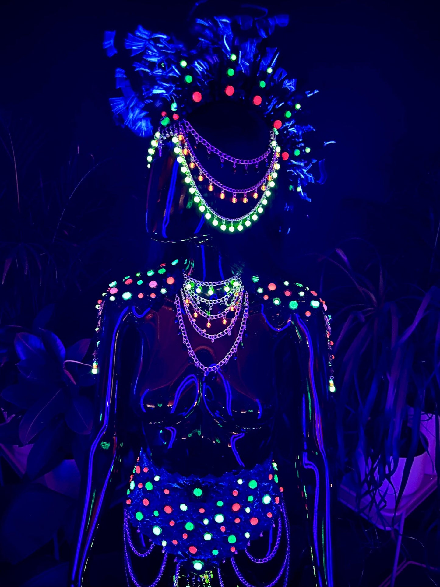 Neon Belt, Rave Belt, Festival Waist Chain, Glow In Dark, Body Chain, UV Active Belt, Burning Man Outfit, Handmade Festival Accessory