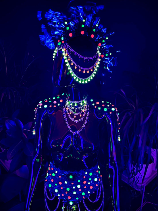 Neon Belt, Rave Belt, Festival Waist Chain, Glow In Dark, Body Chain, UV Active Belt, Burning Man Outfit, Handmade Festival Accessory