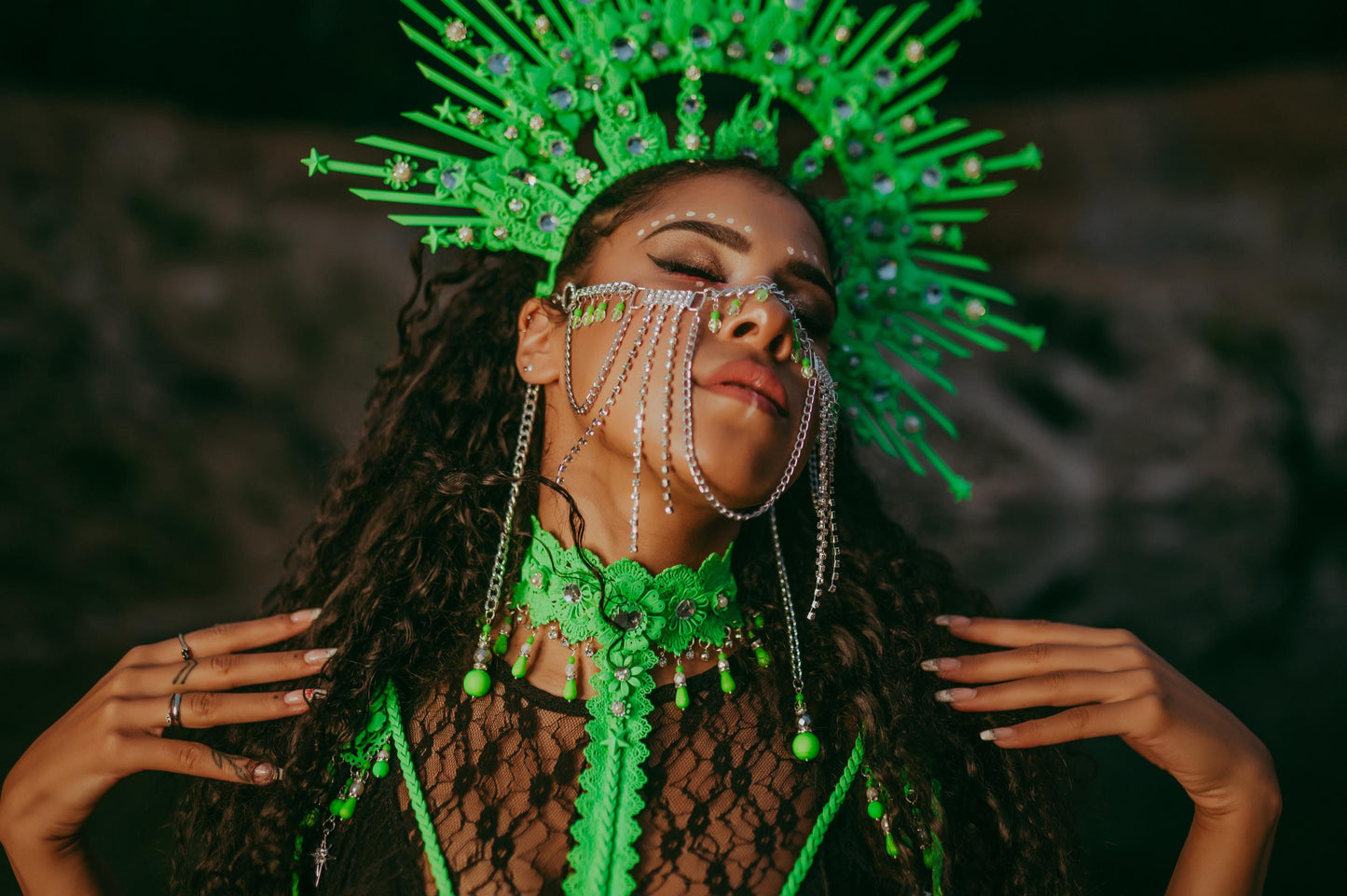 Neon Green Crown, Burning Man Headpiece, Rave Halo, UV Reactive Festival Tiara, Celestial Costume Accessory, Futuristic Queen Crown