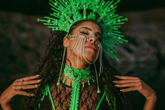Neon Green Crown, Burning Man Headpiece, Rave Halo, UV Reactive Festival Tiara, Celestial Costume Accessory, Futuristic Queen Crown