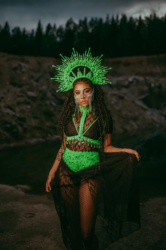 Face Jewelry, Burning Man Face Chain, Rave Face Accessory, UV Festival Jewelry, Neon Headpiece, Futuristic Mask, Statement Face Gem