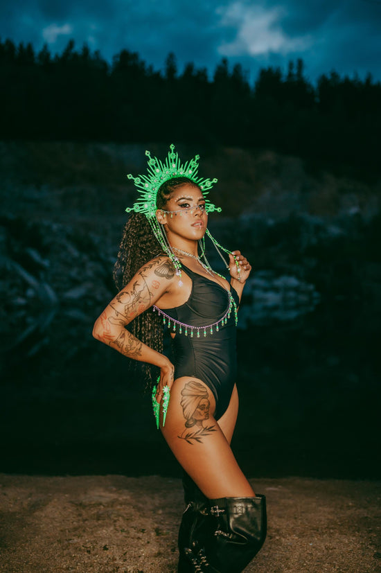 Neon UV Body Harness, Festival Body Jewelry, Burning Man Outfit, Blacklight Glow Harness, EDC Rave Accessories, Glow Festival Wear