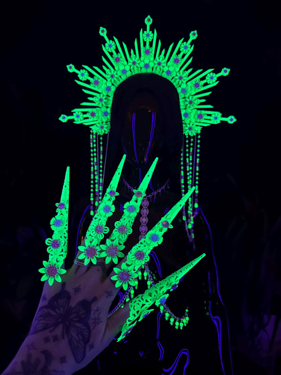 UV Finger Claws, Neon Festival Nails, Blacklight Rave Accessories, Burning Man UV Glow Nails, UV Active Festival Claws
