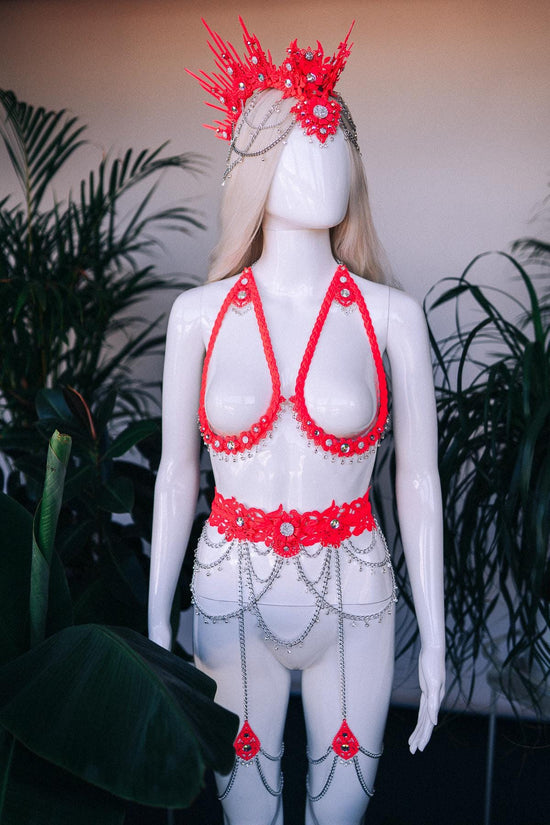 Neon Burning Crown, Orange UV Headpiece, Festival Queen Tiara, Rave Costume Crown, Glow In Dark Headpiece, Halloween Costume Tiara