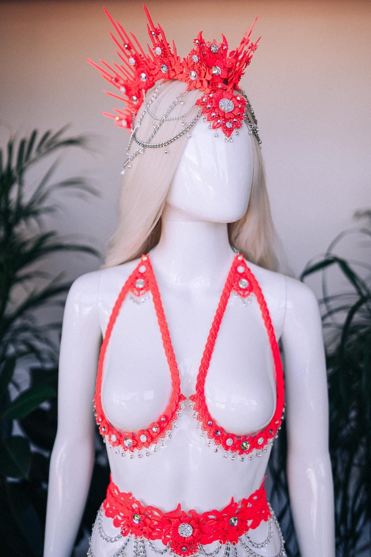 Neon Pink Harness, UV Active Festival Outfit, Pink Body Harness, Handmade Rave Costume, Adjustable Strappy Belt, Festival Wear