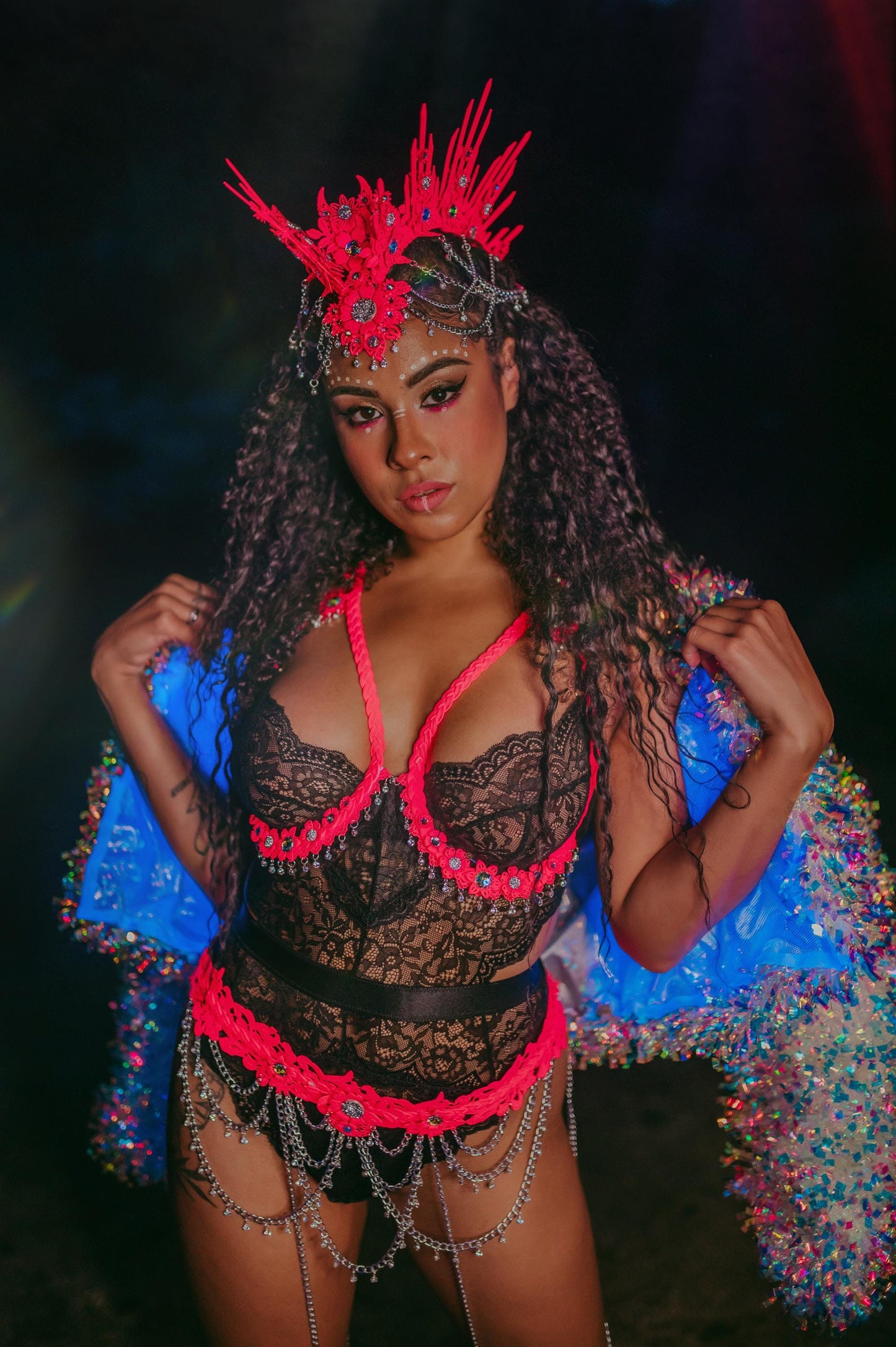 Neon Pink Harness, UV Active Festival Outfit, Pink Body Harness, Handmade Rave Costume, Adjustable Strappy Belt, Festival Wear