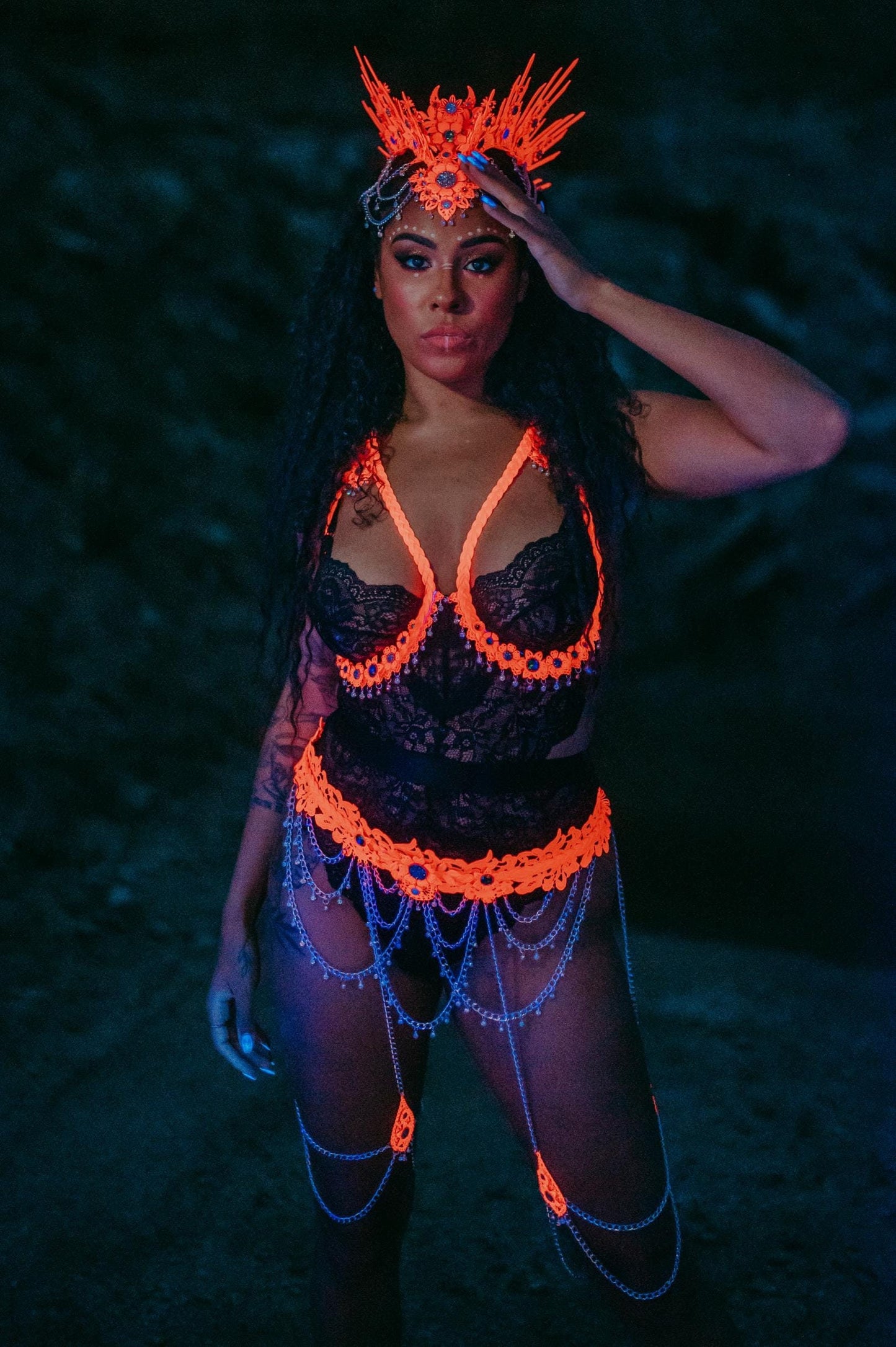 Neon Pink Belt, UV Active Belt, Handmade Festival Belt, Costume Body Jewelry, Adjustable Belt, Statement Accessory, Rave Outfit Piece