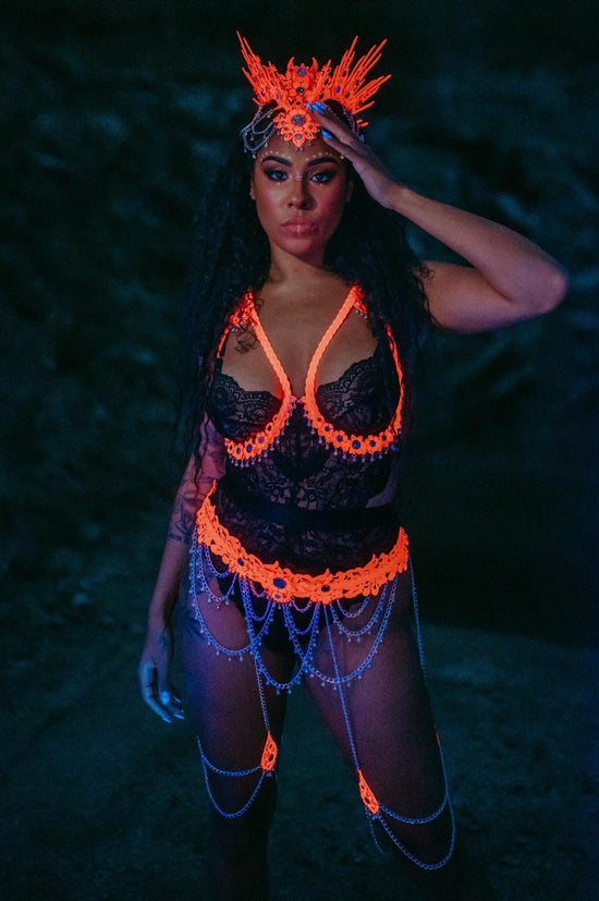 Neon Pink Belt, UV Active Belt, Handmade Festival Belt, Costume Body Jewelry, Adjustable Belt, Statement Accessory, Rave Outfit Piece