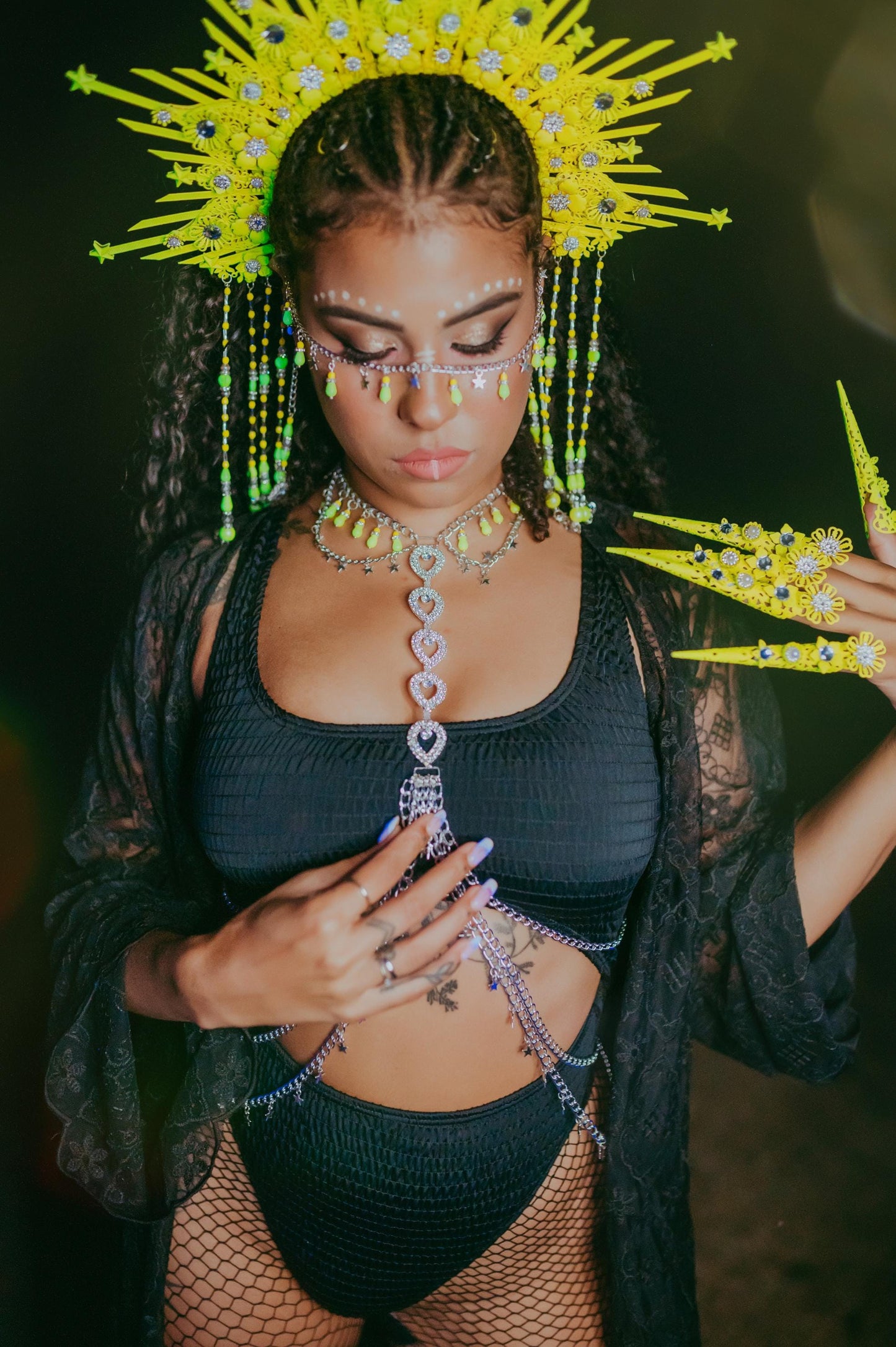 Neon Body Chain Harness, Festival Rave Harness Jewelry, Burning Man Body Chain, Coachella Rave Outfit, UV Reactive Festival Wear