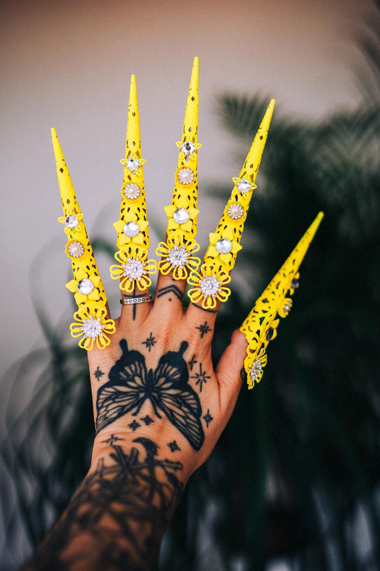 Neon UV Reactive Finger Claws, Gold Festival Nails, Rave Costume Accessory, Burning Man Outfit, Halloween Statement Jewelry