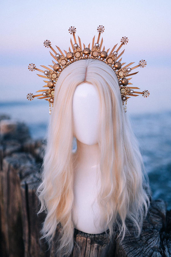 Mermaid Halo Crown, Halloween costume, Mermaid Crown, Halo Headband, Gold Crown, Tiara, Gold Halo, Aquarius crown, Festival Crown, Ariel