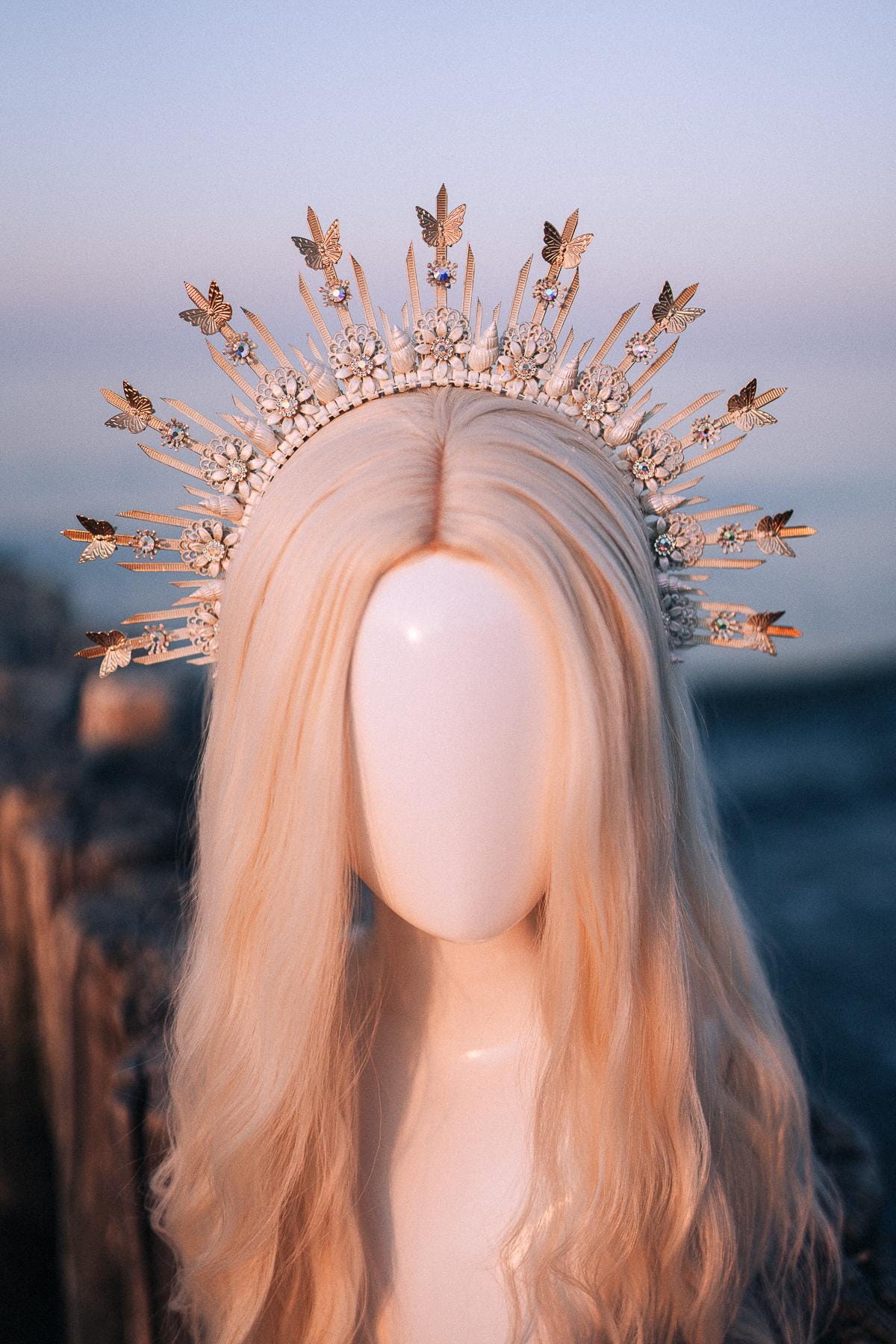 SALE Mermaid Halo Crown, Halloween costume, Mermaid Crown, Halo Headband, Gold Crown, Tiara, Gold Halo, Aquarius crown, Festival Crown