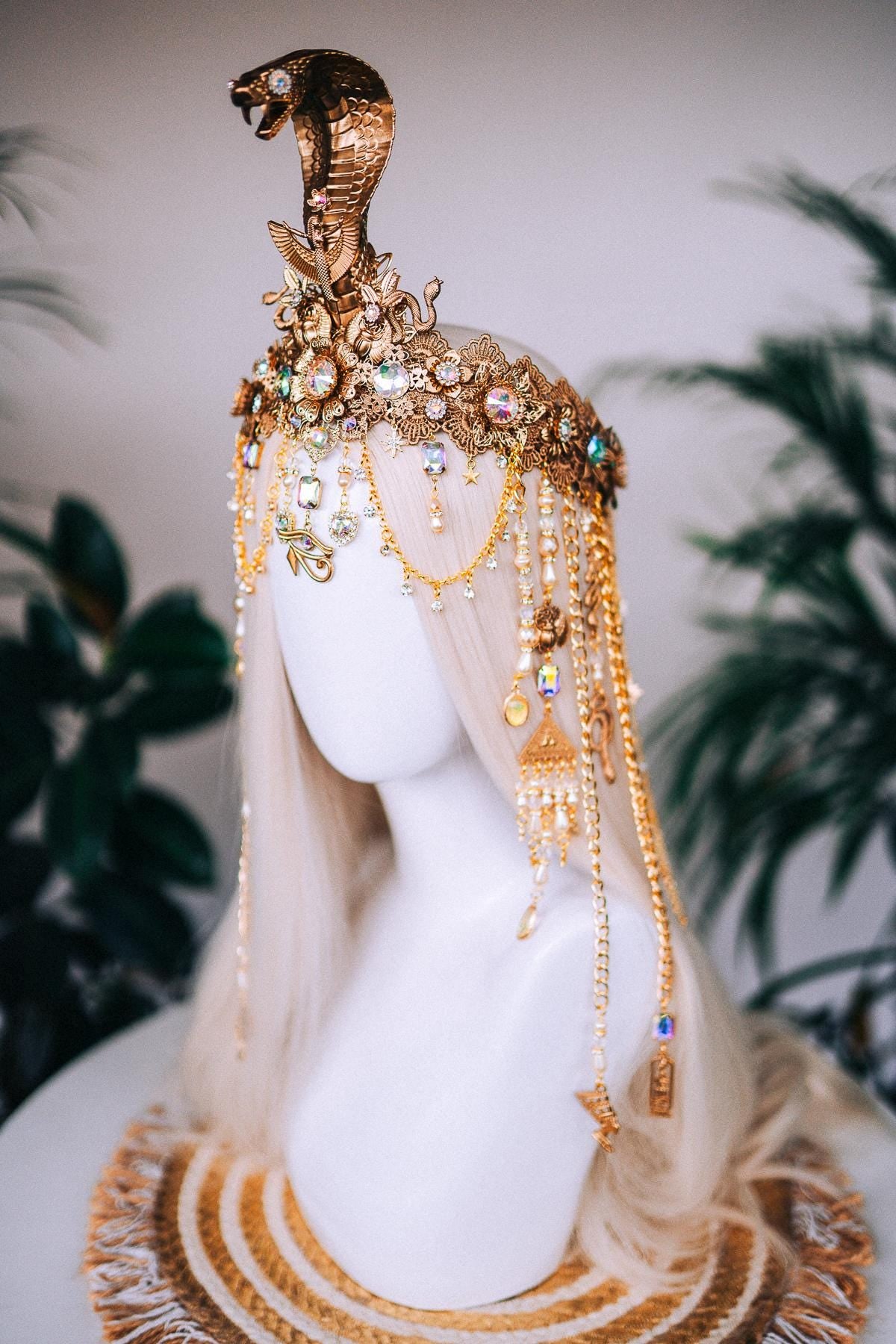 Cleopatra Cobra Crown, Egyptian Queen Crown, Gold Festival Crown, Carnival Crown, Mardi Gras Headpiece, Halloween Cleopatra Costume Crown