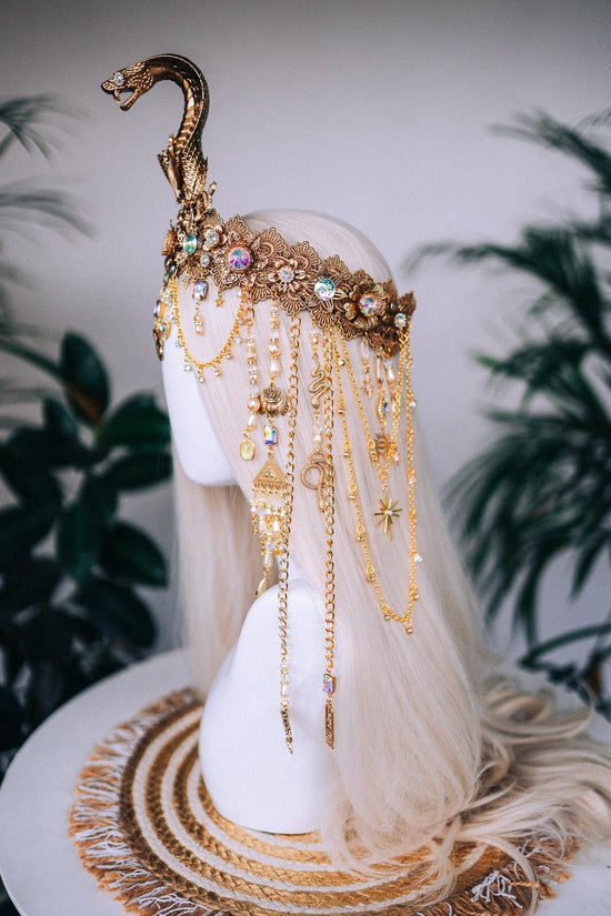 Cleopatra Cobra Crown, Egyptian Queen Crown, Gold Festival Crown, Carnival Crown, Mardi Gras Headpiece, Halloween Cleopatra Costume Crown