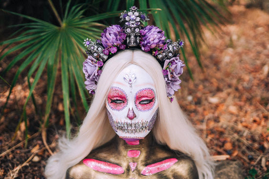 La Catrina Crown, Purple Skull Headpiece, Dia De Los Muertos, Flower Crown, Halloween Costume, Gothic Headdress, Festival Crown, Sugar Skull