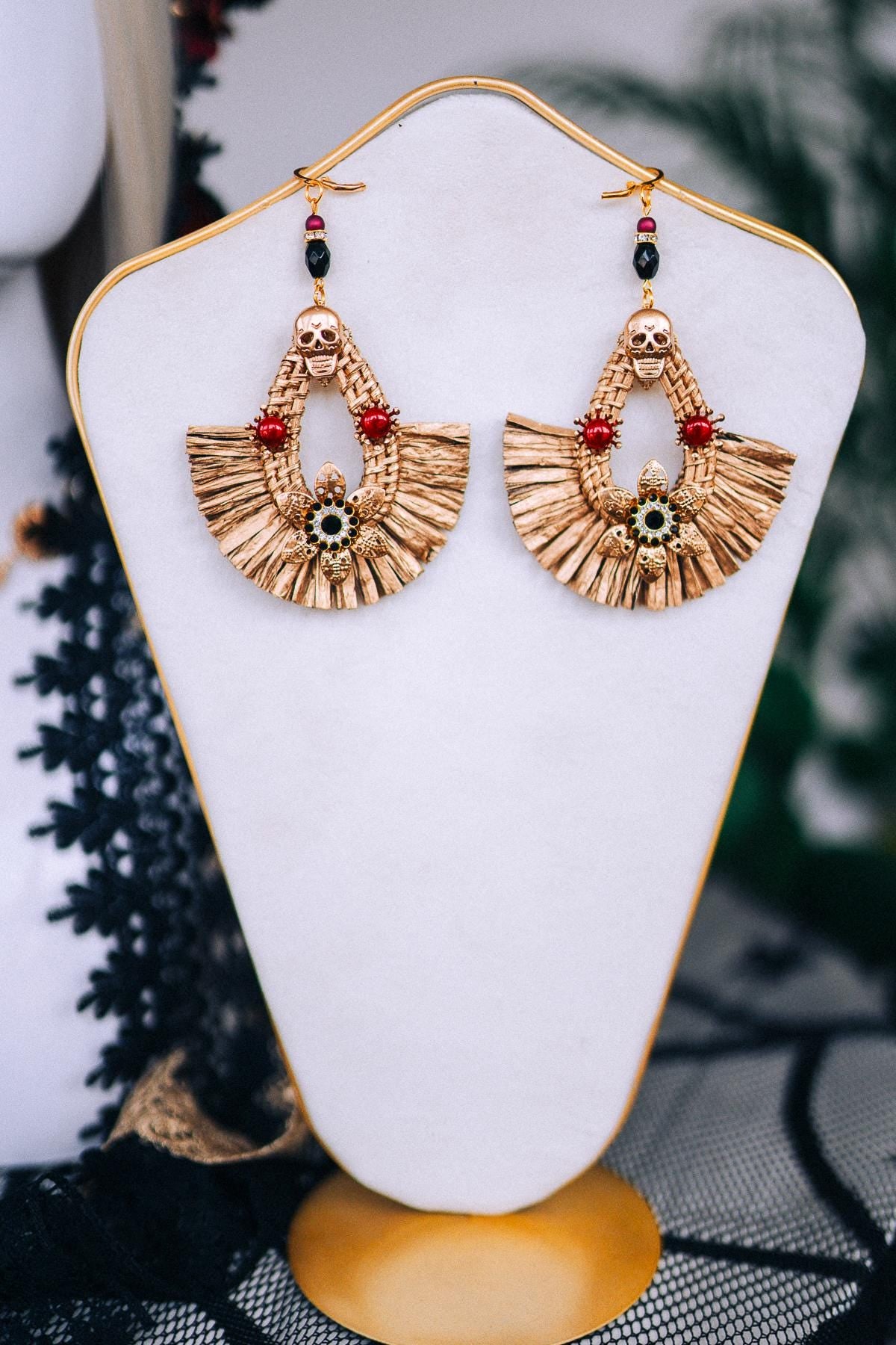 La Catrina Earrings, Día De Los Muertos, Red Gold Jewelry, Statement Earrings, Mexican Wedding, Sugar Skull, Festival Accessories