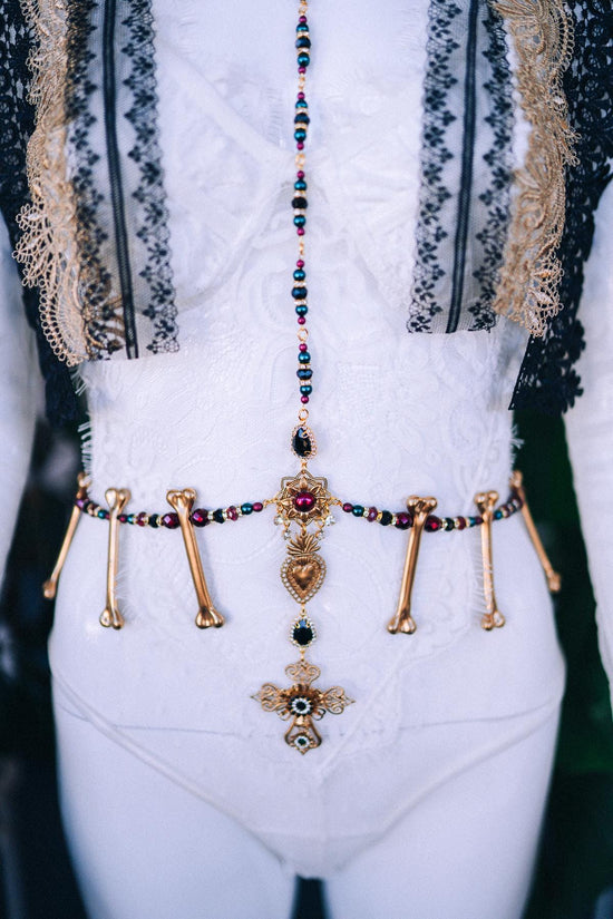 Golden La Catrina Harness Necklace, Dia De Los Muertos Jewelry, Statement Body Chain, Sugar Skull Necklace, Festival Jewelry, Bridal Harness