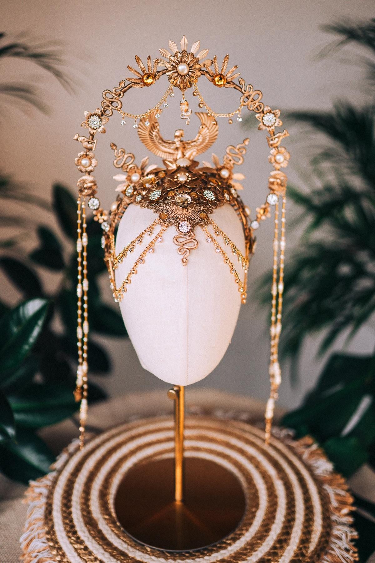 Cleopatra Crown, Egyptian Goddess Headdress, Halloween Costume Accessories, Mardi Gras Cleopatra Set, Festival Queen Jewelry, Carnival Crown