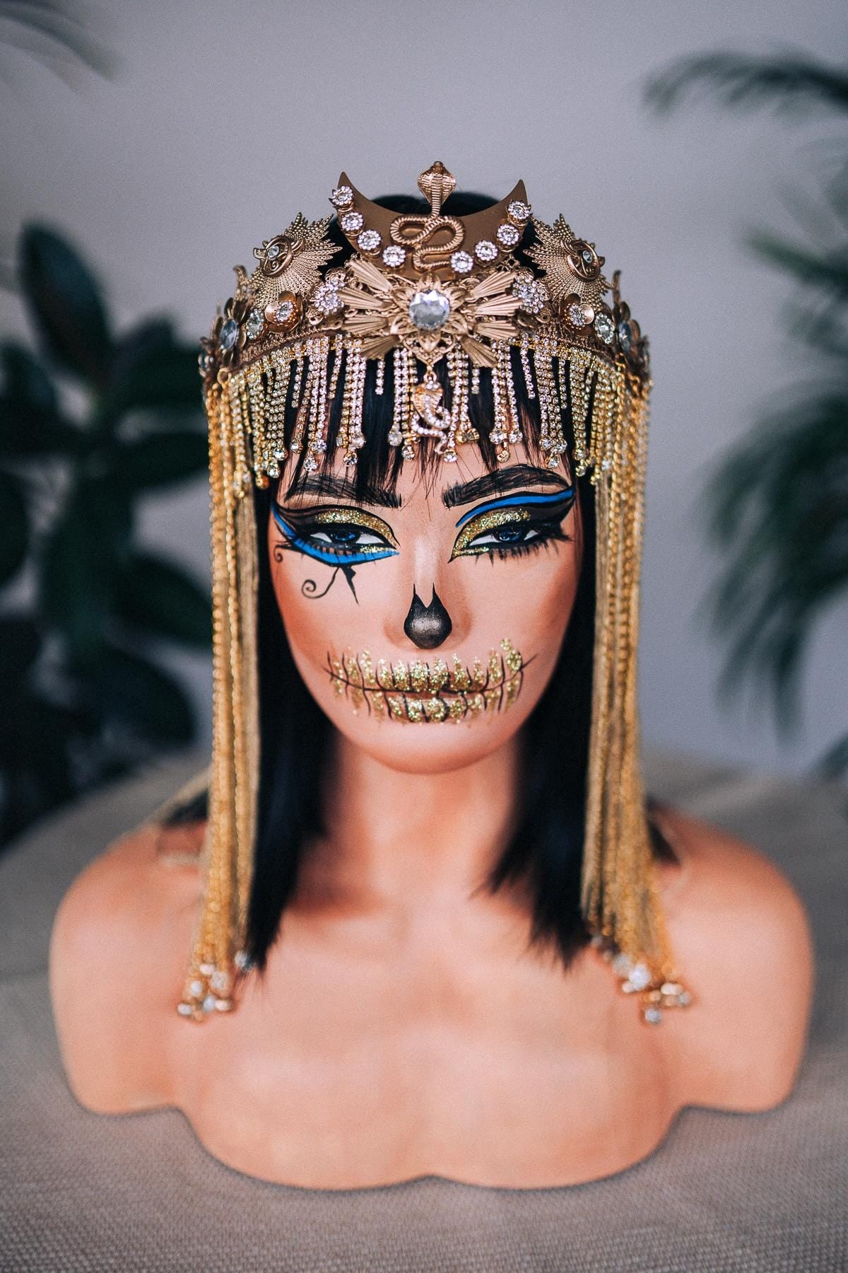 Cleopatra Crown, Halloween Costume, Mardi Gras Crown, Carnival Accessories, Egyptian Headdress, Festival Jewelry, Regal Headpiece,Gold Crown