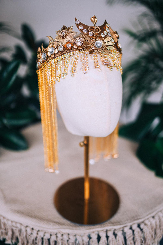 Cleopatra Crown, Halloween Costume, Mardi Gras Crown, Carnival Accessories, Egyptian Headdress, Festival Jewelry, Regal Headpiece,Gold Crown