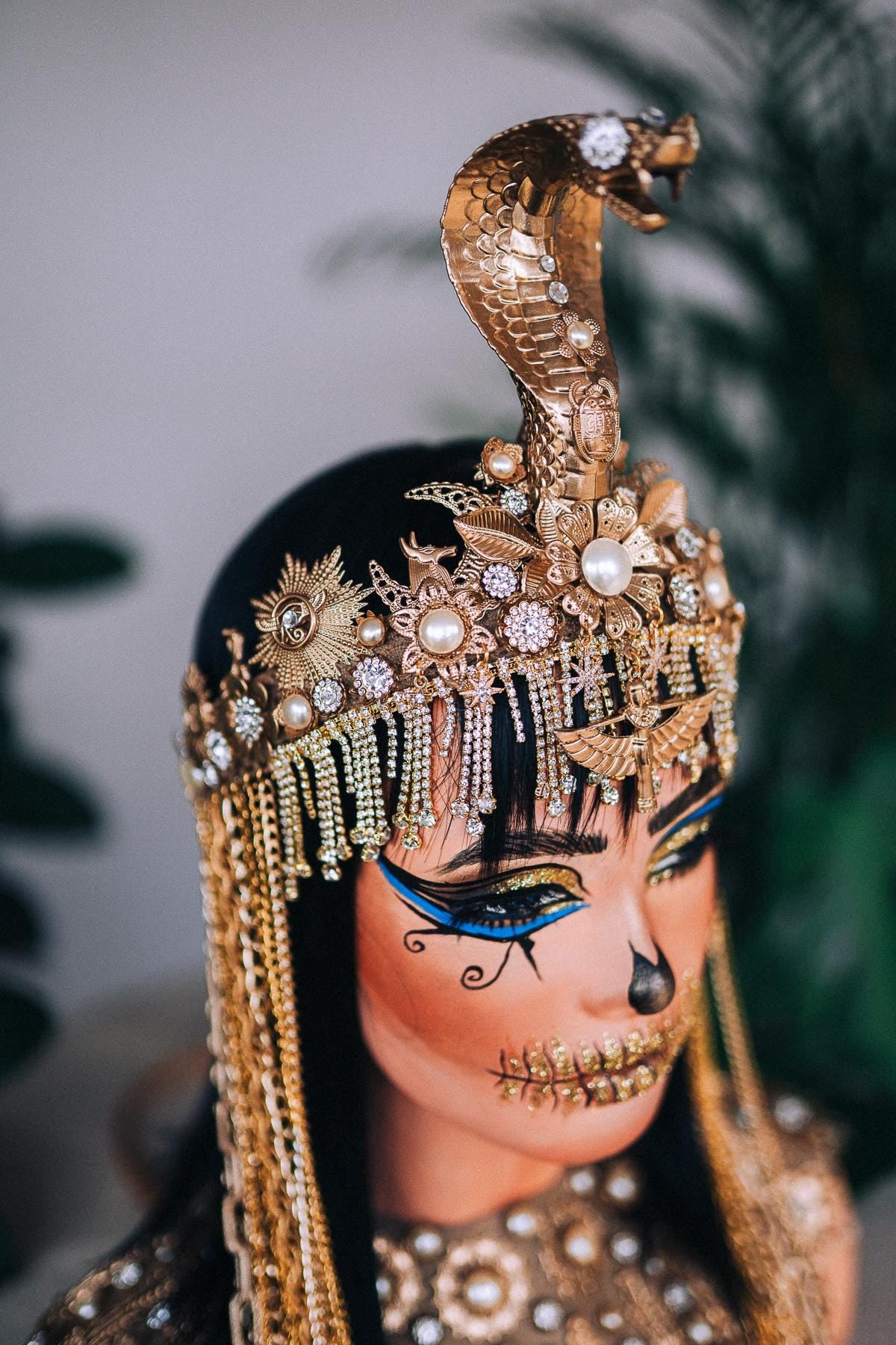 Cleopatra Costume Crown, Egyptian Headdress, Gold Snake Tiara, Halloween Headpiece, Mardi Gras Crown, Festival Queen Tiara, Carnival Crown