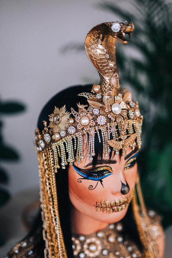 Cleopatra Costume Crown, Egyptian Headdress, Gold Snake Tiara, Halloween Headpiece, Mardi Gras Crown, Festival Queen Tiara, Carnival Crown