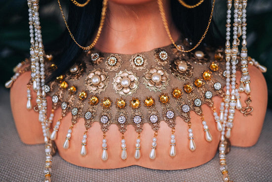 Cleopatra Necklace, Gold Choker, Egyptian Necklace, Pearl Choker, Statement Jewelry, Festival Accessory, Handmade Necklace, Royal Jewelry