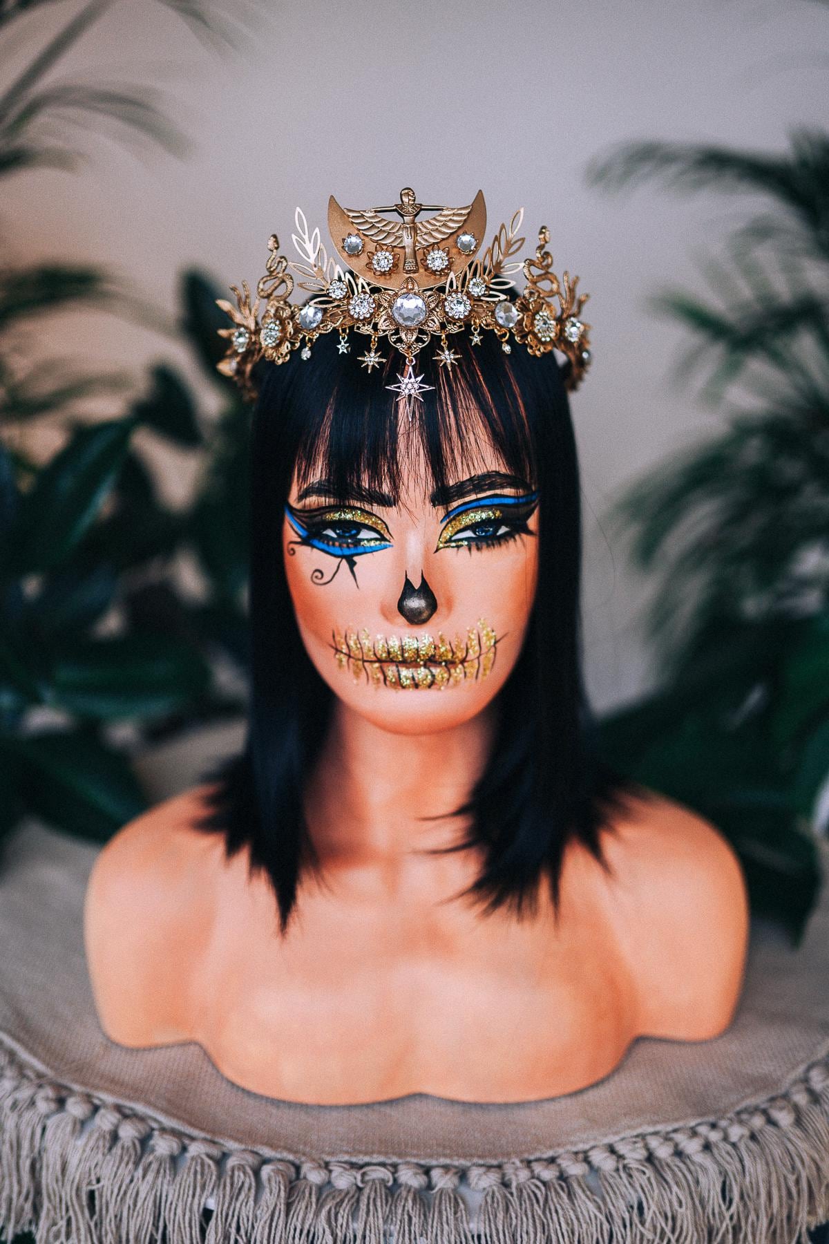 Cleopatra Tiara, Egyptian Goddess Headpiece, Carnival Crown, Mardi Gras Costume, Luxury Handmade, Regal Festival Accessories,Halloween Tiara