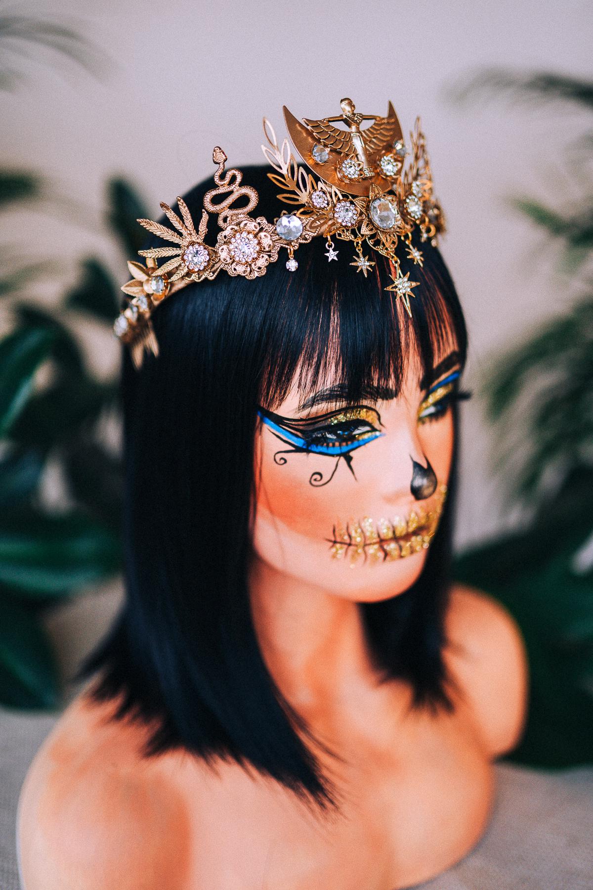 Cleopatra Tiara, Egyptian Goddess Headpiece, Carnival Crown, Mardi Gras Costume, Luxury Handmade, Regal Festival Accessories,Halloween Tiara