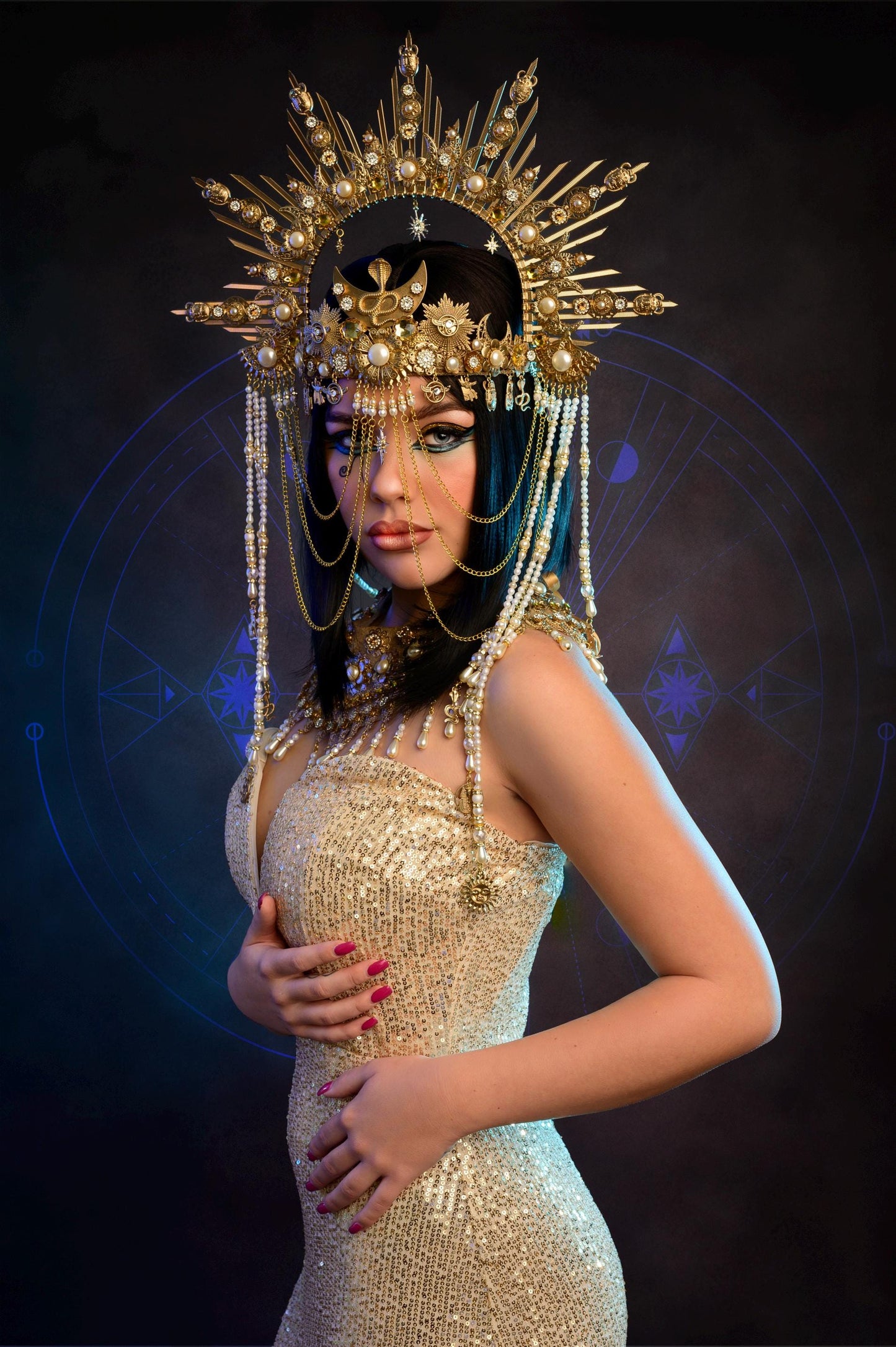 Cleopatra Goddess Gold Egyptian Statement Necklace Pearl Collar Regal Costume Jewelry Cleopatra crown Cleopatra Goddess Gold Egyptian Statement Necklace Pearl Collar Regal Costume Jewelry Cleopatra crown