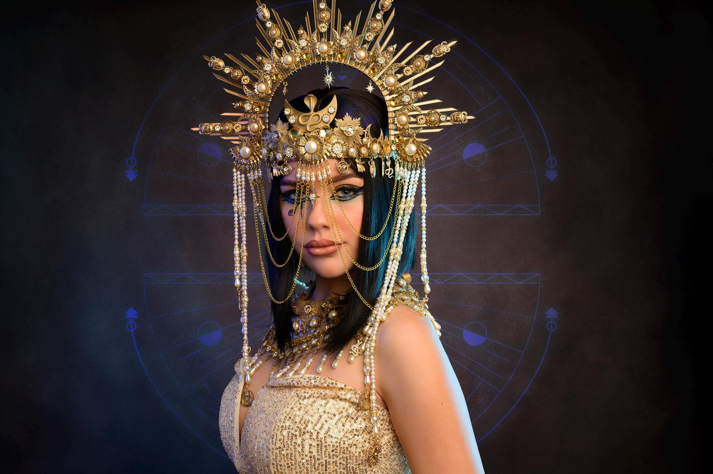 Cleopatra crown, Egyptian headdress, Goddess tiara, Festival headpiece, Carnival crown, Queen of Egypt, Luxurious costume, Halloween crown