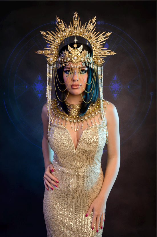 Golden Serpent Goddess Cleopatra Halo Crown - Necklace Golden Serpent Goddess Cleopatra Halo Crown - Necklace