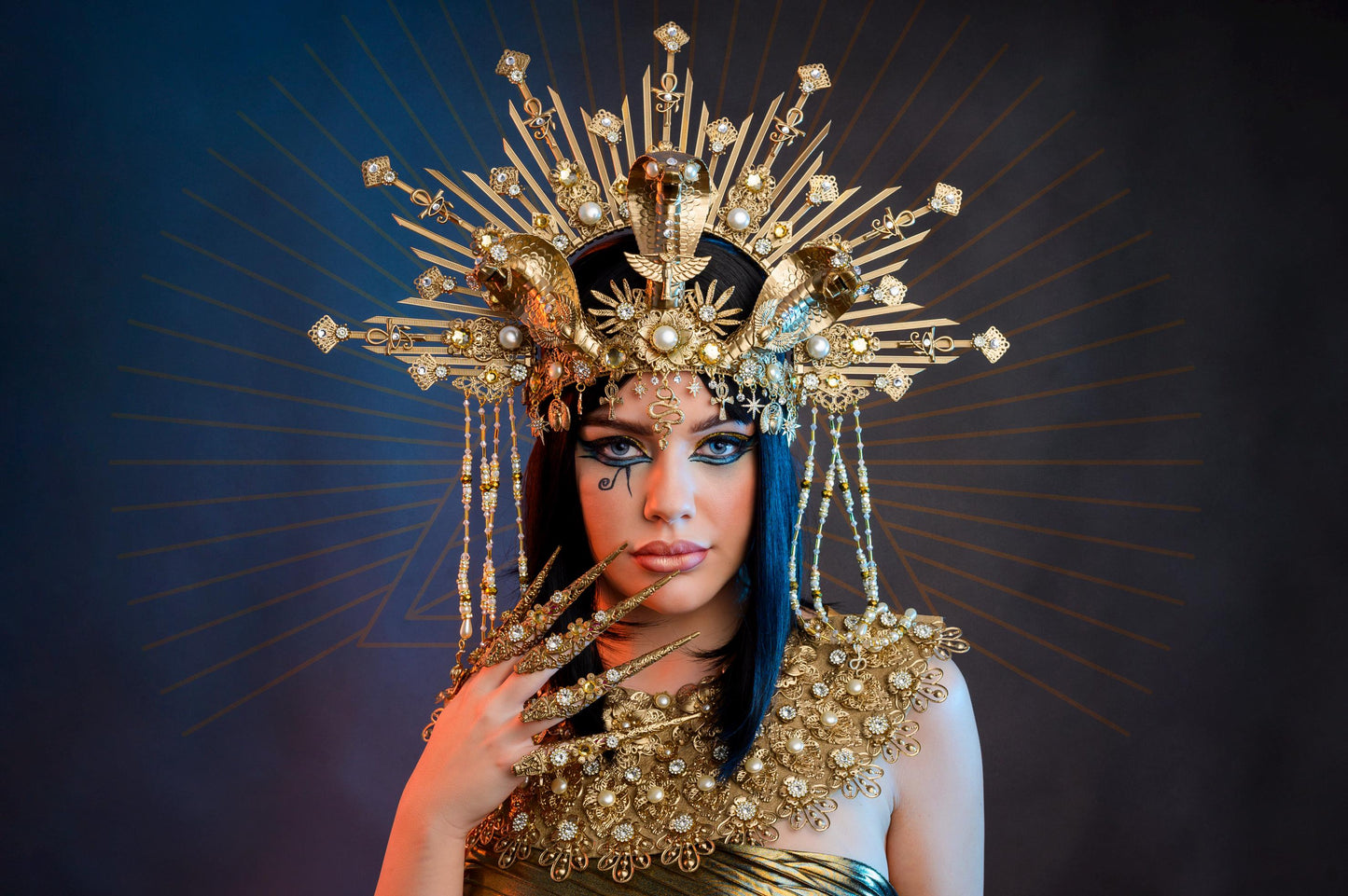 Cleopatra Necklace, Egyptian Jewelry, Gold Pearl Necklace, Carnival Accessory, Festival Necklace, Statement Jewelry,Halloween Cleopatra Look