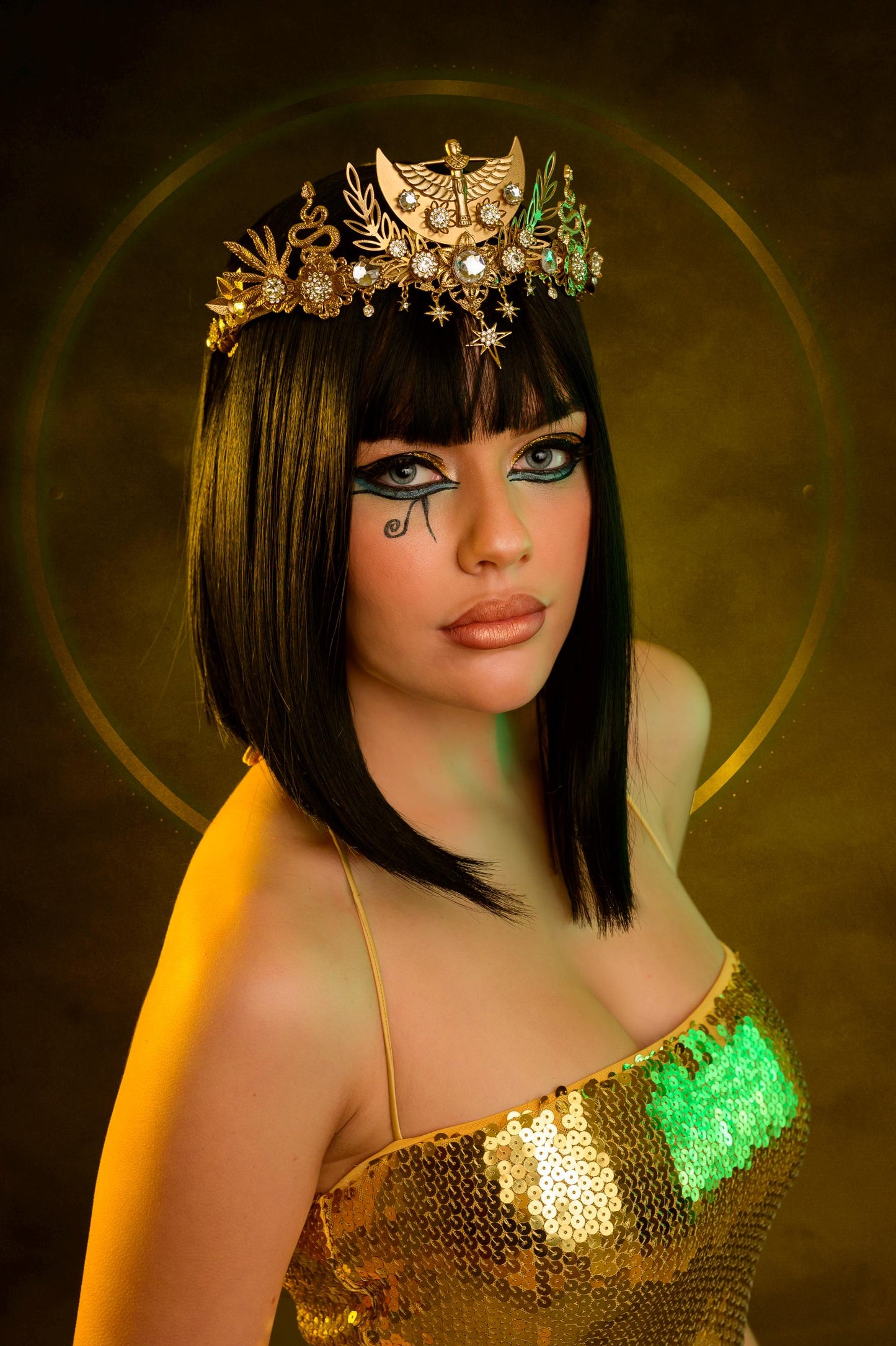 Cleopatra Tiara, Egyptian Goddess Crown, Gold Egyptian Headpiece, Snake Crown, Pharaoh Queen Costume, Egyptian Jewelry