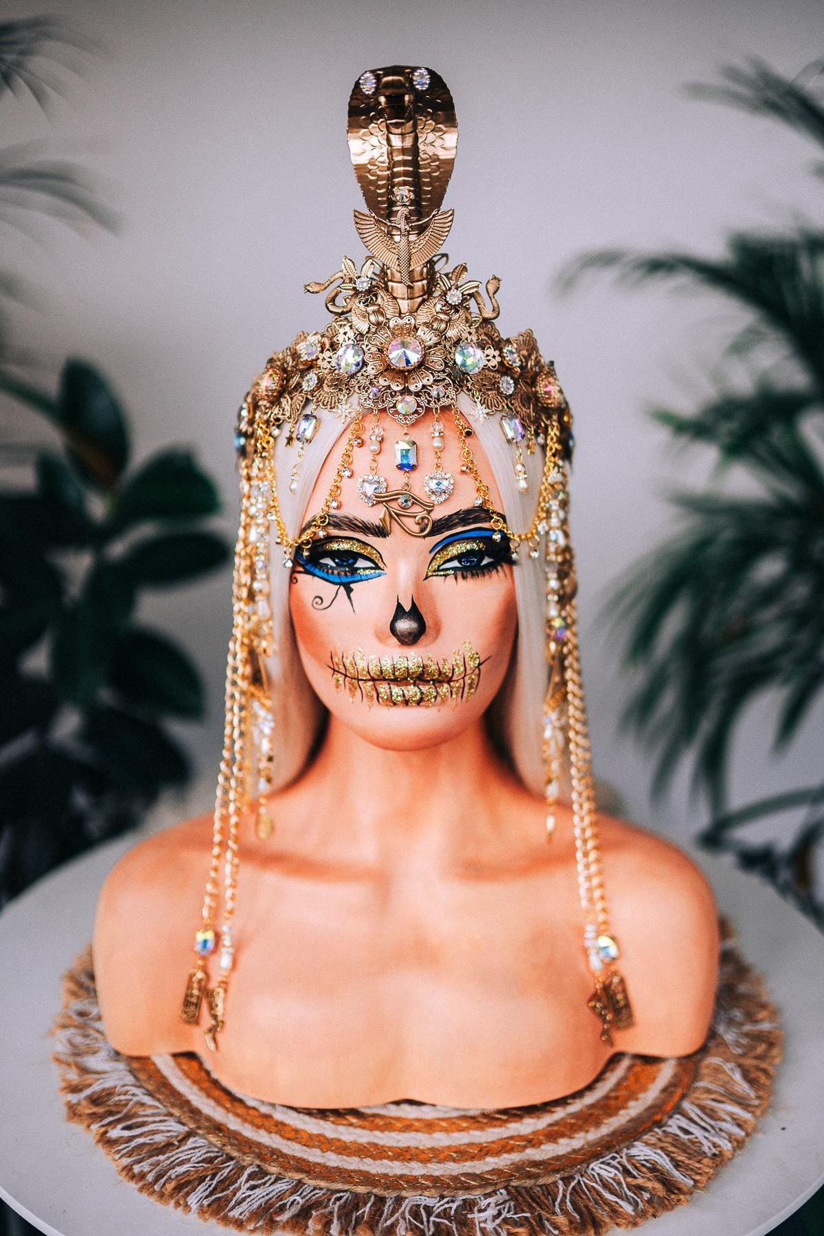 Cleopatra Cobra Crown, Egyptian Queen Crown, Gold Festival Crown, Carnival Crown, Mardi Gras Headpiece, Halloween Cleopatra Costume Crown