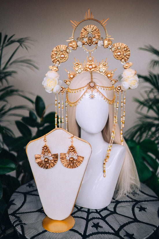 La Catrina Earrings, Día De Los Muertos Jewelry, Sugar Skull Earrings, Mexican Wedding Accessories, Gold Filigree Earrings, Festival Jewelry