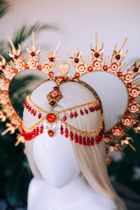 Queen Of Hearts Crown Alice In Wonderland Red Heart Tiara Fantasy Headpiece Halloween Carnival Wedding Festival Costume