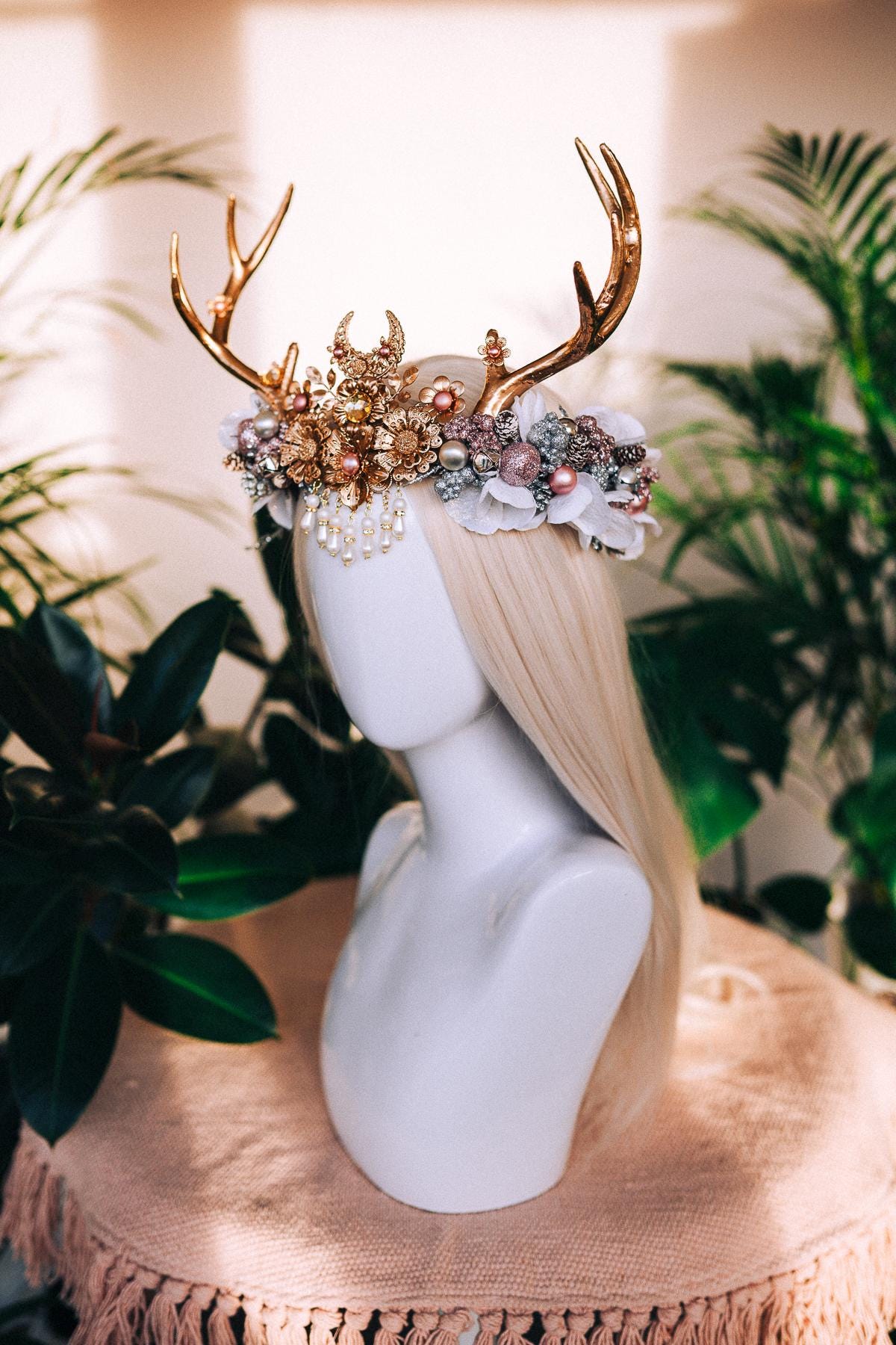 Reindeer Headband, Xmas Party, Christmas Flower Crown, Halo Headpiece, Merry Christmas, Christmas Headband, Antlers Crown, Deer Flower Crown