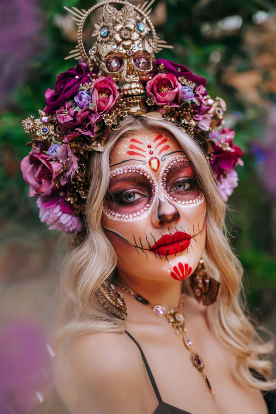 La Catrina Harness Necklace, Gold Body Jewelry, Dia De Los Muertos, Sugar Skull Necklace, Statement Festival Necklace, Mexican Jewelry