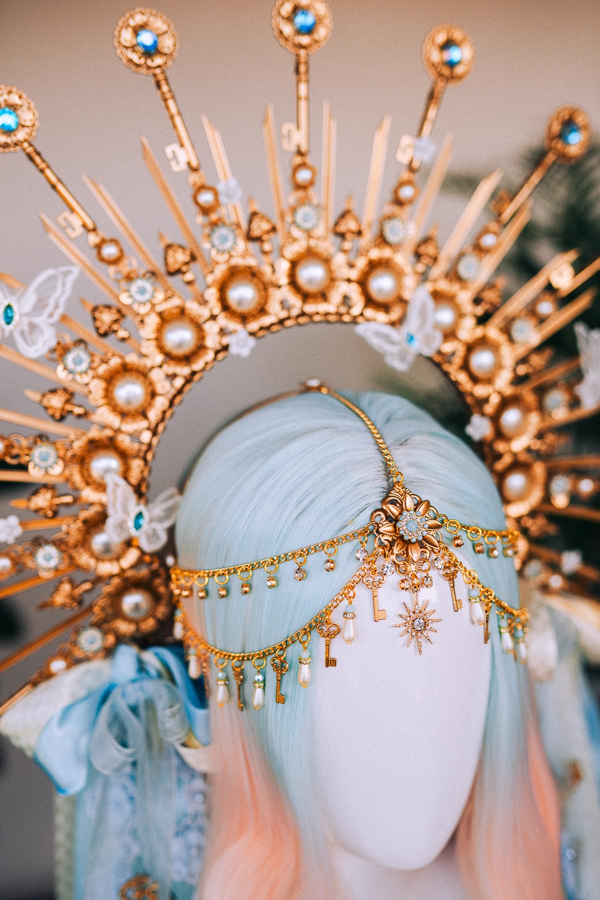 Alice Crown Alice In Wonderland Blue Gold Tiara Fantasy Headpiece Butterfly Halo Crown Carnival Festival Costume Cosplay