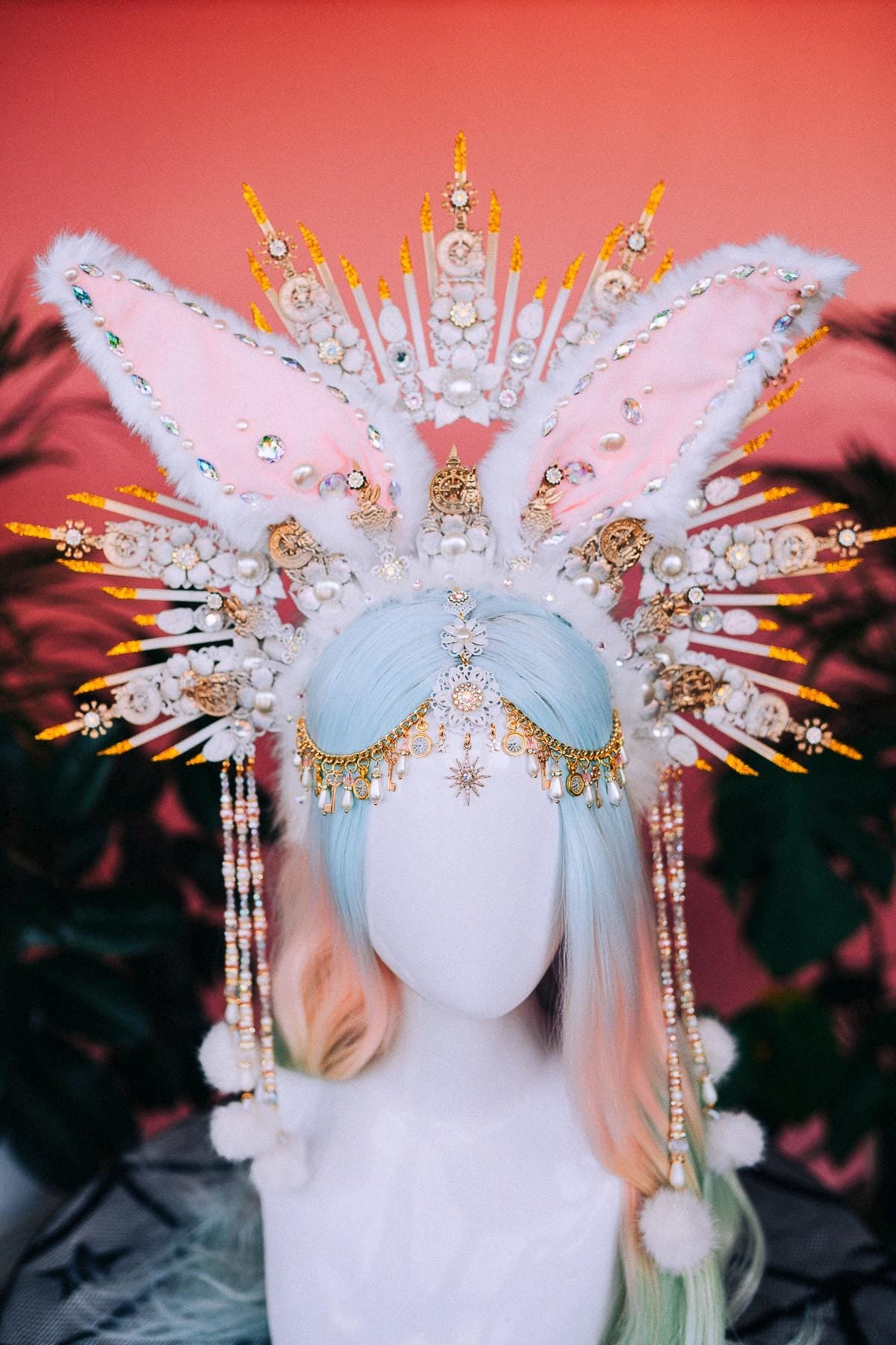 White Rabbit Crown Alice In Wonderland Bunny Ears Tiara Fantasy Headpiece Halloween Carnival Festival Costume