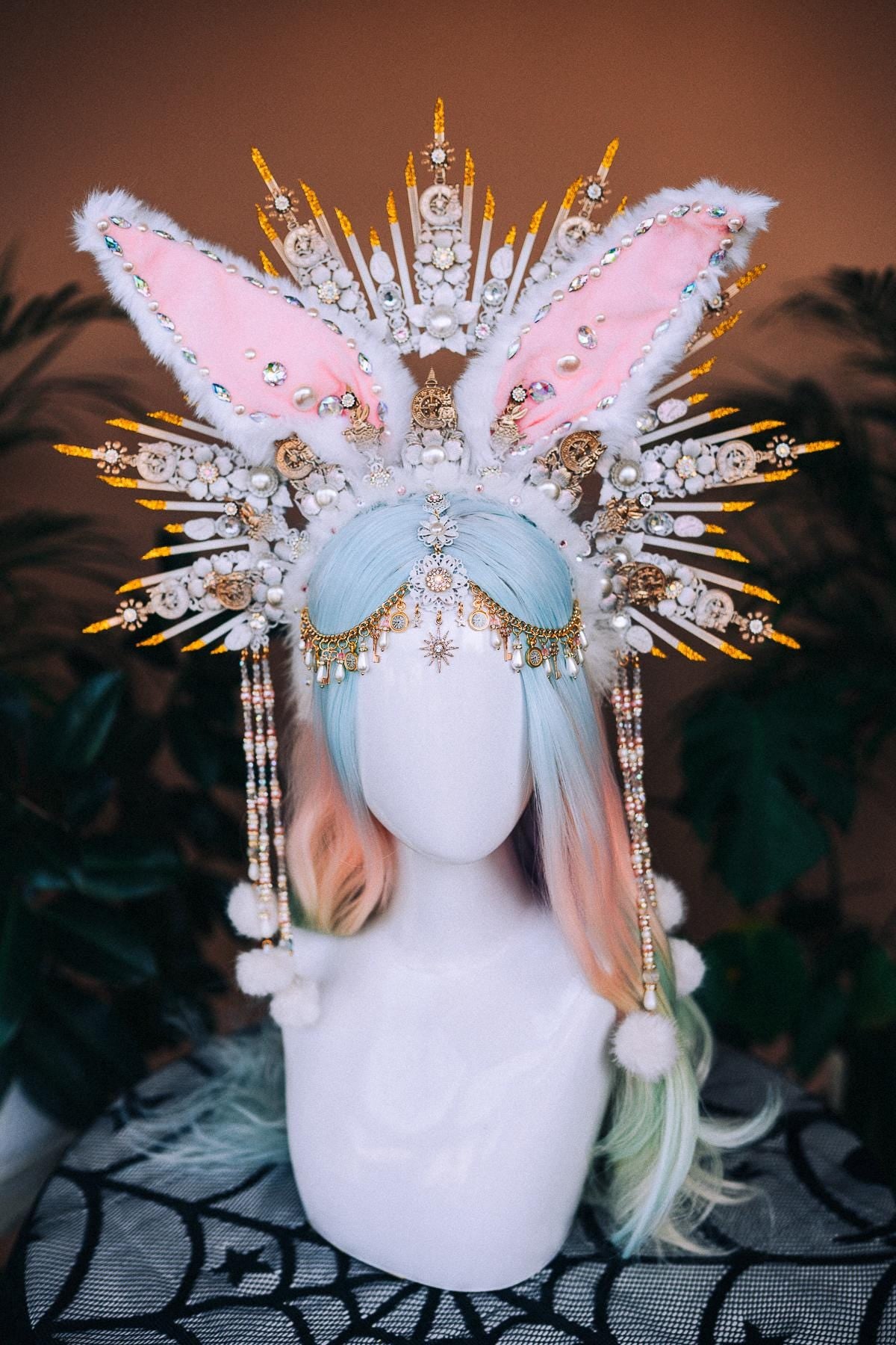 White Rabbit Crown Alice In Wonderland Bunny Ears Tiara Fantasy Headpiece Halloween Carnival Festival Costume